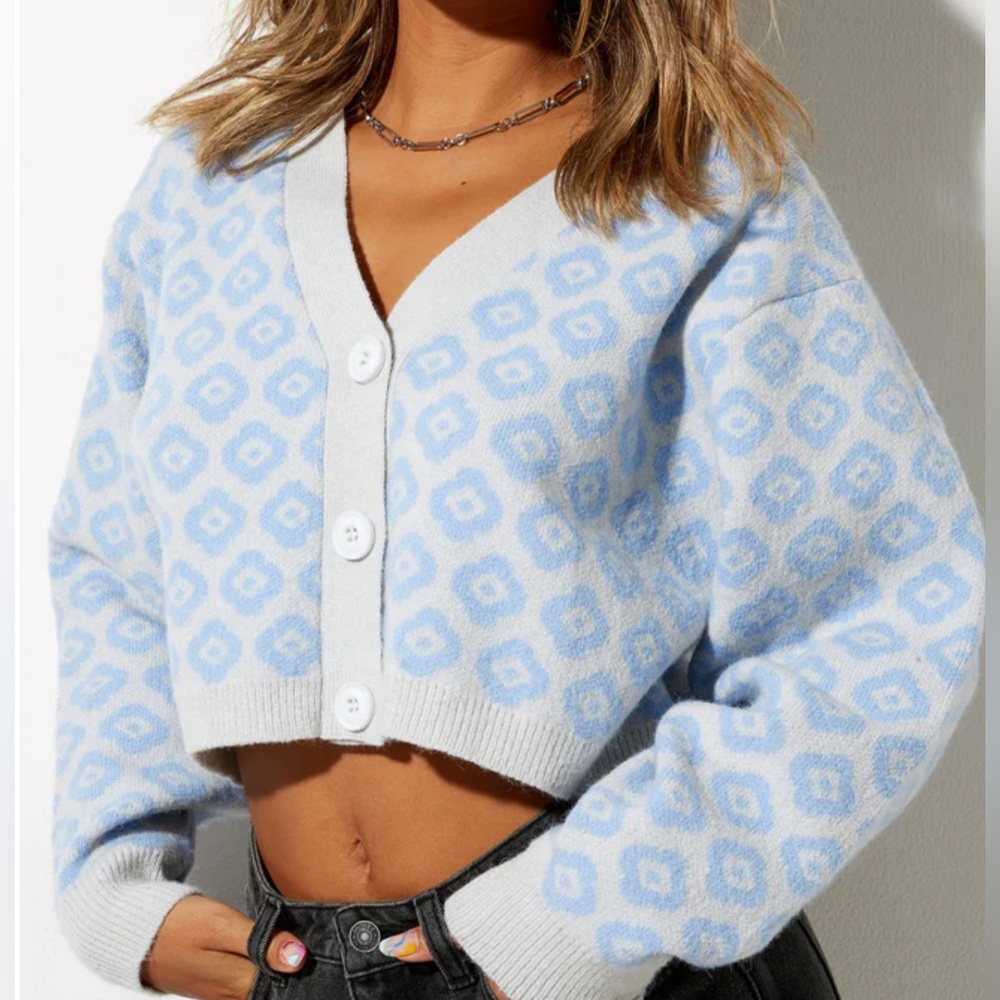 Motel Rocks Light Blue Geometric Cardigan